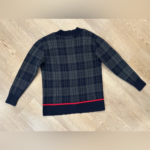 Sandro José Plaid Oversized V-neck Sweater with Rhinestones - Picture 3 of 7